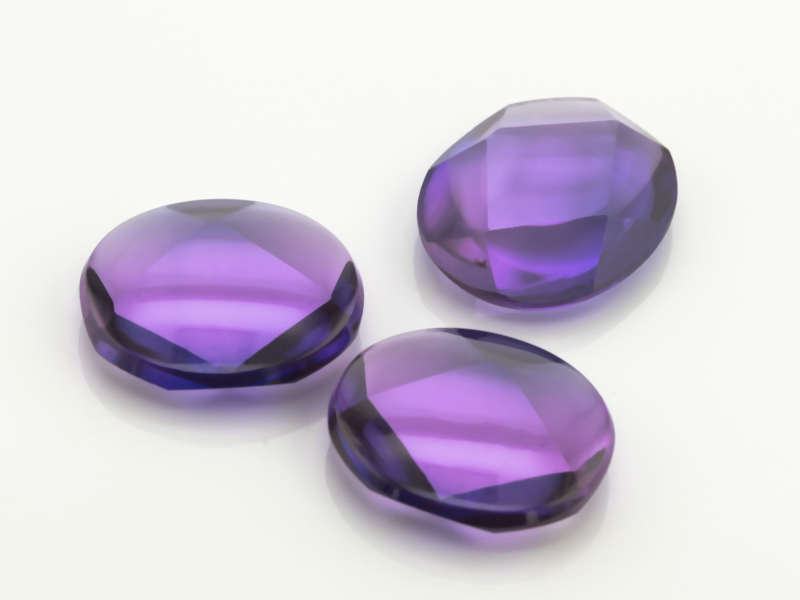 Synthetic/Lab Grown Sapphire 14x12mm Oval Buff Top Faceted Back German Cut Purple