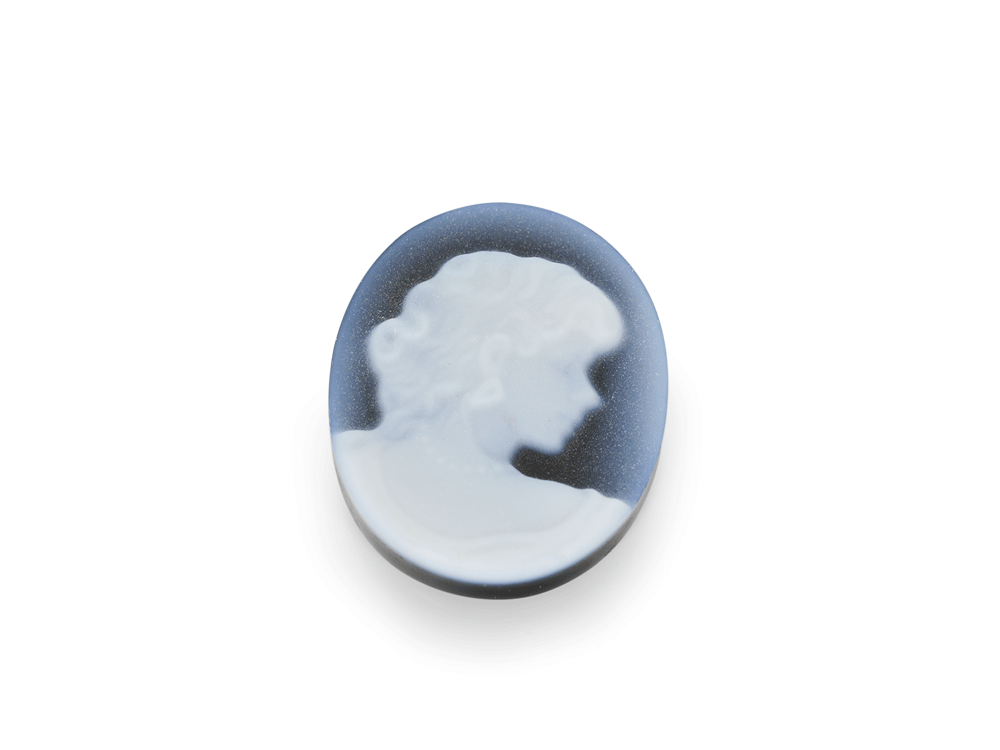Cameo 12x10 oval blk/wh agate lady's head 