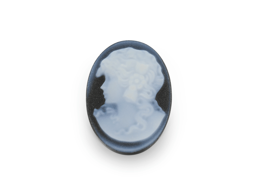 Cameo 14x10 oval blk/wh agate lady's head 