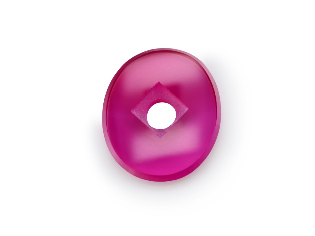 Synthetic/Lab Grown Ruby 14x12mm Oval Countersunk Center Drilled Flat Back Pink Red