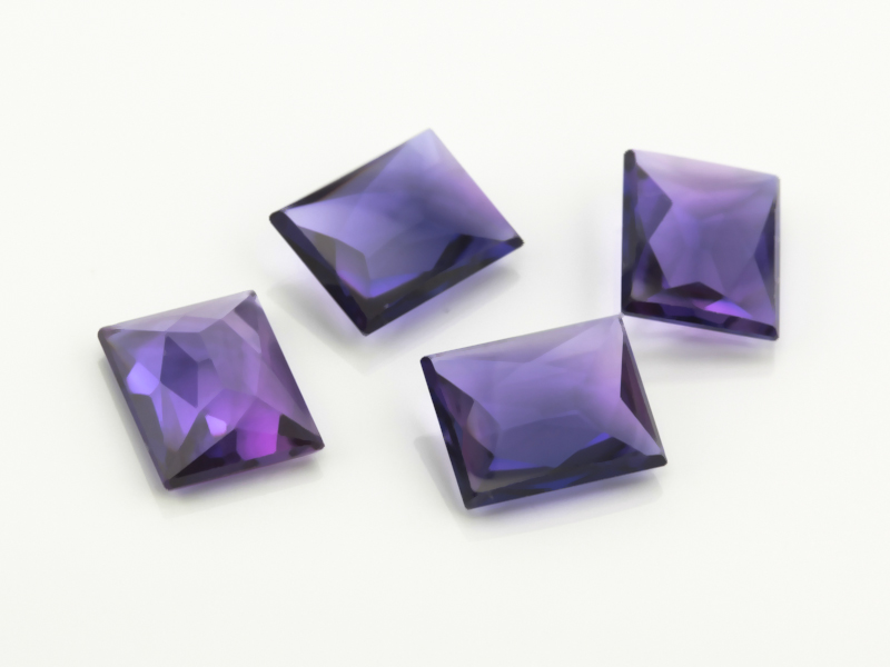 Synthetic/Lab Grown Sapphire 10x8mm Baguette Extra Facets Back German Cut Buff Top Purple