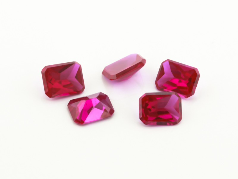 Synthetic/Lab Grown Ruby 8x6mm Emerald Cut Flat Top Faceted Back Pink Red