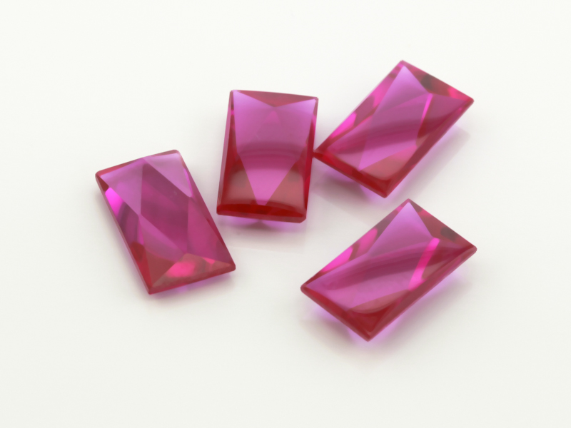 Synthetic Ruby 12x7mm Baguette Buff Top Faceted Back Pink Red