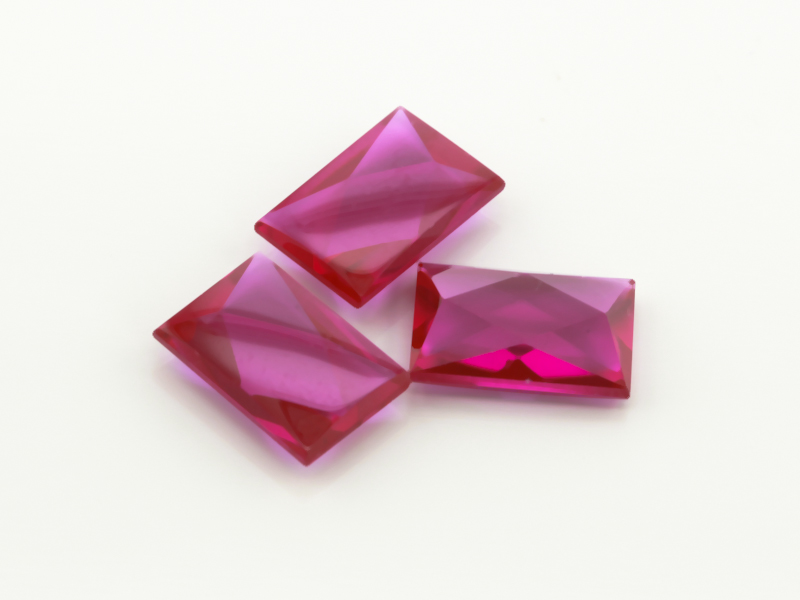 Synthetic Ruby 12x8mm Baguette Buff Top Faceted Back Pink Red