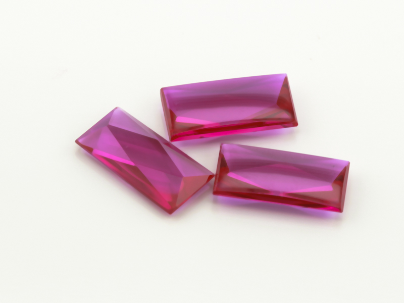 Synthetic Ruby 14x7mm Baguette Buff Top Faceted Back Pink Red