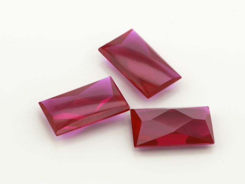 Synthetic Ruby 14x8mm Baguette Buff Top Faceted Back Pink Red