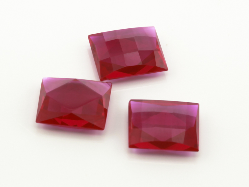 Synthetic/Lab Grown Ruby 12x10mm Barrel Buff Top Faceted Back Pink Red