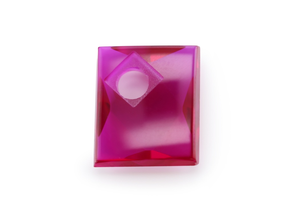 Synthetic Ruby 12x10mm Rectangular Countersunk Corner Drilled Faceted Back Pink Red