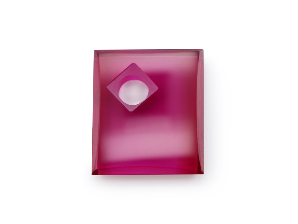 Synthetic Ruby 14x12mm Rectangular Countersunk Corner Drilled Flat Back Pink Red
