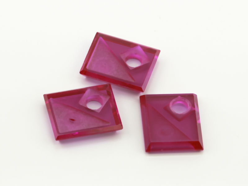 Synthetic Ruby Pink 12x10mm Rectangular Buff Top Corner CS w/ Empty Tri Hole