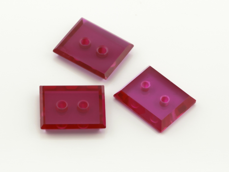 Synthetic Ruby Pink 12x10mm  Double Drilled Hole Rectangular Buff Top