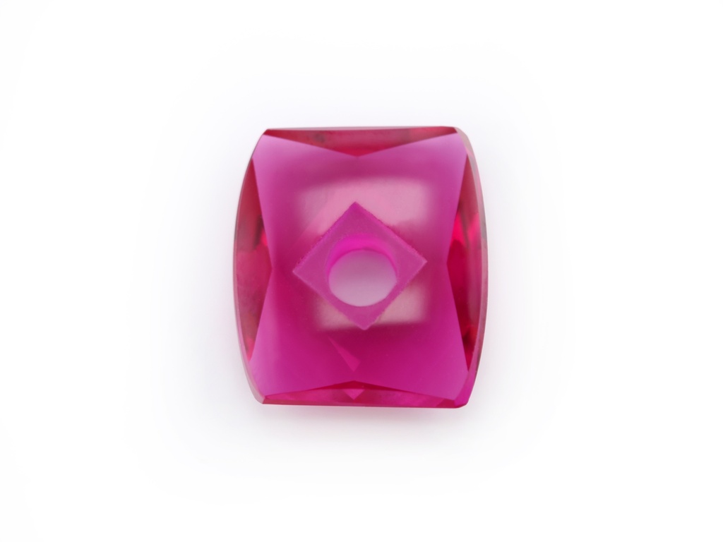 Synthetic Ruby 12.8x11mm Barrel Countersunk Center Drilled Faceted Back Pink Red