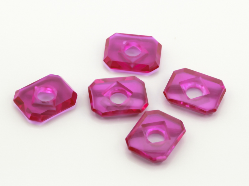 Synthetic Ruby 10x8mm Emerald Cut Countersunk Center Drilled Flat Back Pink Red