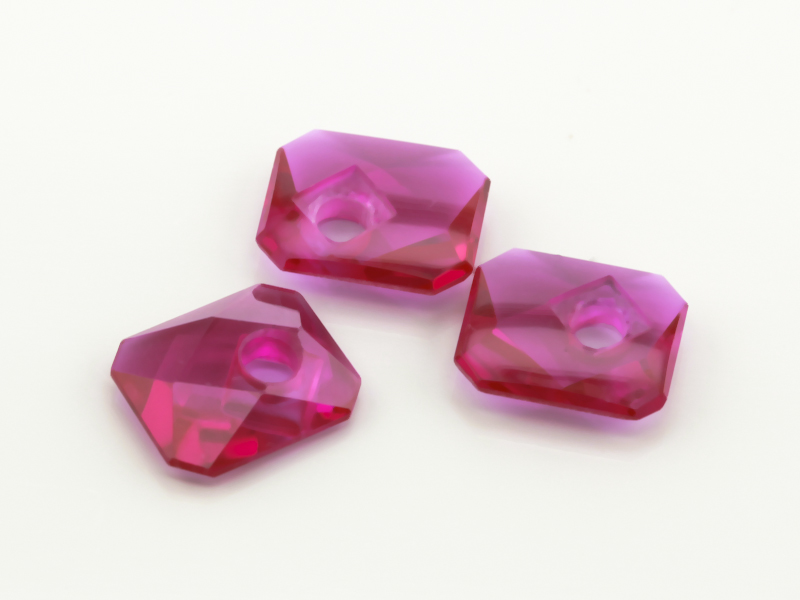 Synthetic Ruby 12x10mm Emerald Cut Countersunk Center Drilled Faceted Back Pink Red