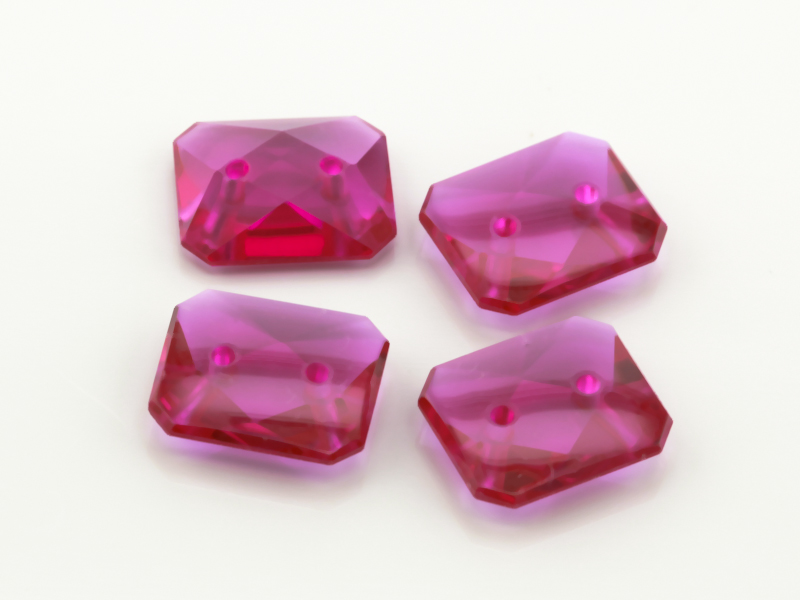 Synthetic Ruby 12x10mm Emerald Cut Double Drilled Faceted Back Pink Red