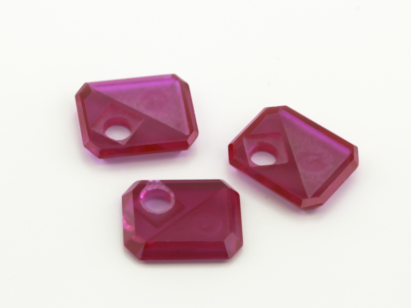 Synthetic Ruby 12x10mm Emerald Cut Countersunk Corner Drilled Triangle Flat Back Pink Red