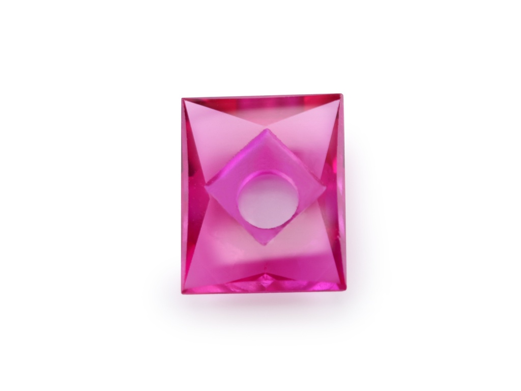 Synthetic/Lab Grown Ruby 10x8mm Rectangular Countersunk Center Drilled Faceted Back Pink Red