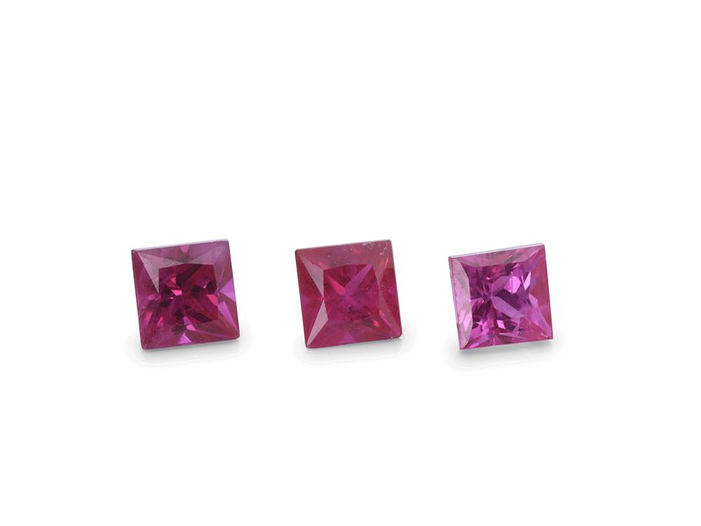 Ruby 3.25mm Square Princess Cut Mid Pink Red