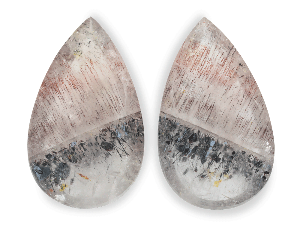 Quartz with Lepidocrocite 34x19mm Pear Shape Pair 