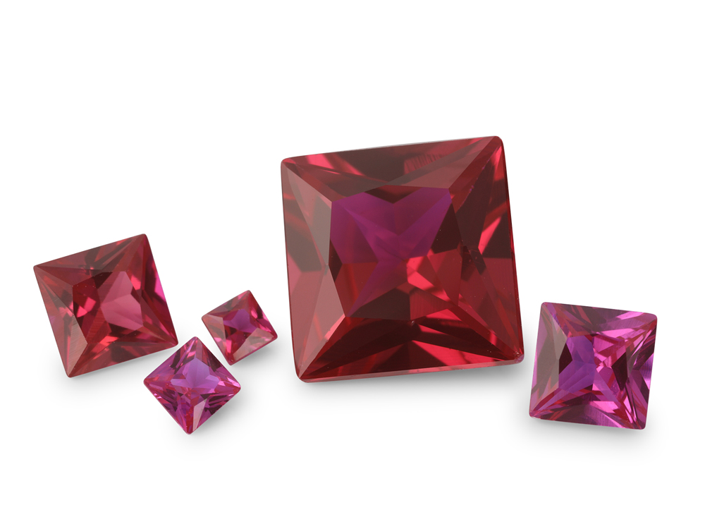 Synthetic Ruby Pink Red Corundum - Princess Cut