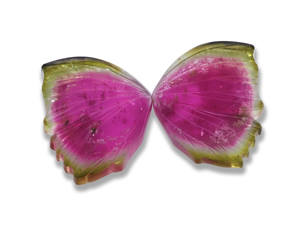 Tourmaline 23x19mm Butterfly Wings Pink/Green PAIR