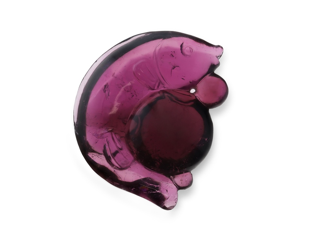 [UPZQ2015X1] Pink Tourmaline 21x18mm Fish with Ball Carving