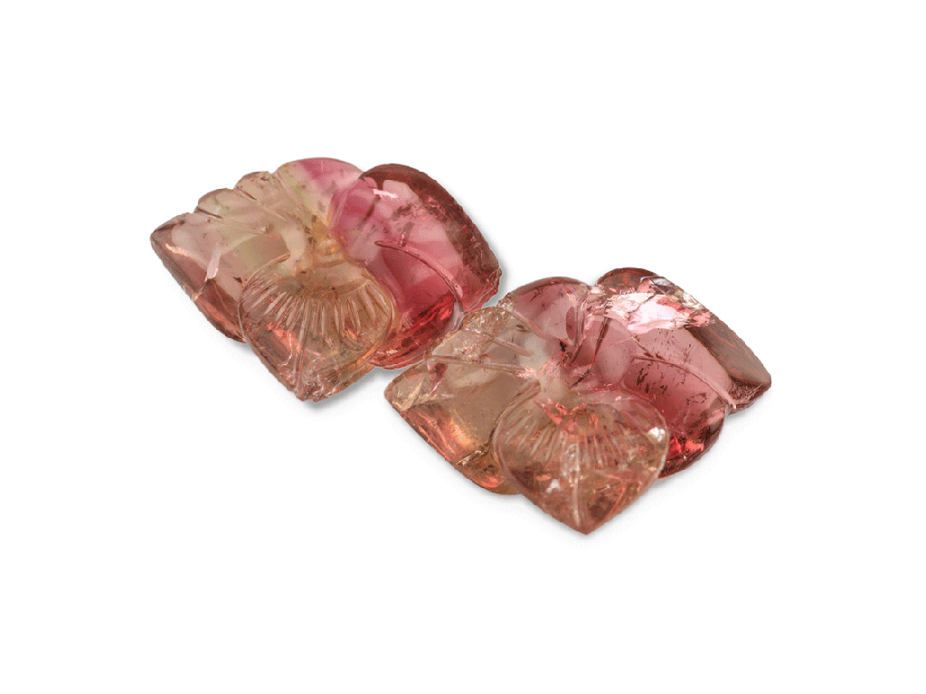 Pink Tourmaline 18.5x15.5mm Floral Carving PAIR