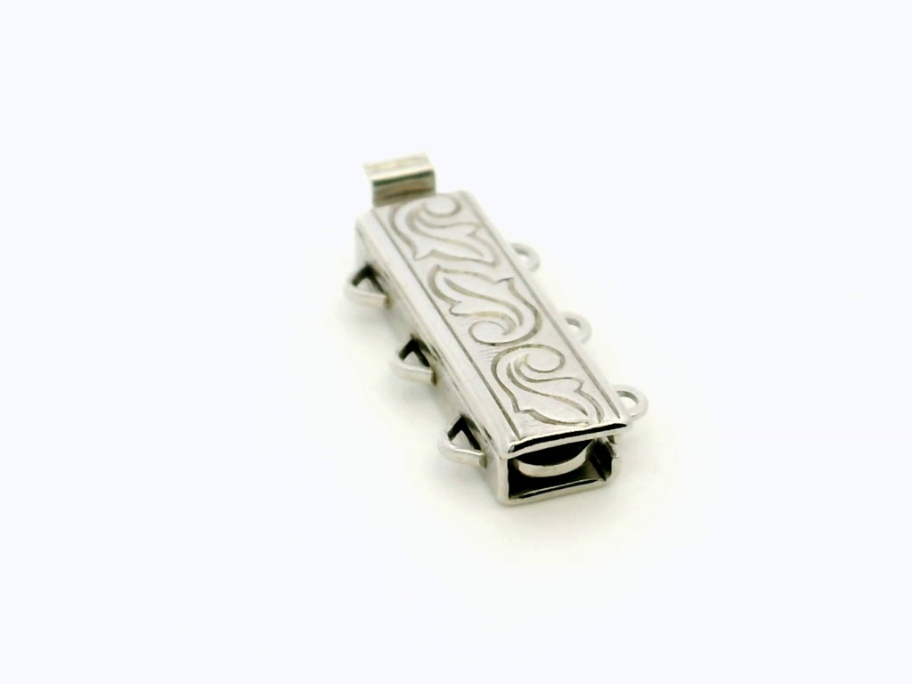[CLASS0022] Clasp Sterling Silver 19x6mm 3 Row Rectangle with Pattern 