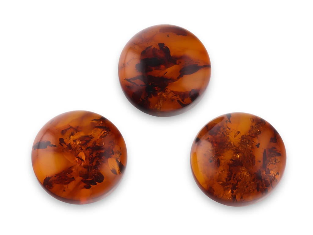 Amber 14mm Round Cabochon Pressed