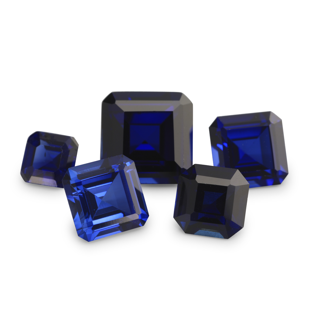 Synthetic/Lab Grown Sapphire 5.50mm Square Emerald Cut Blue