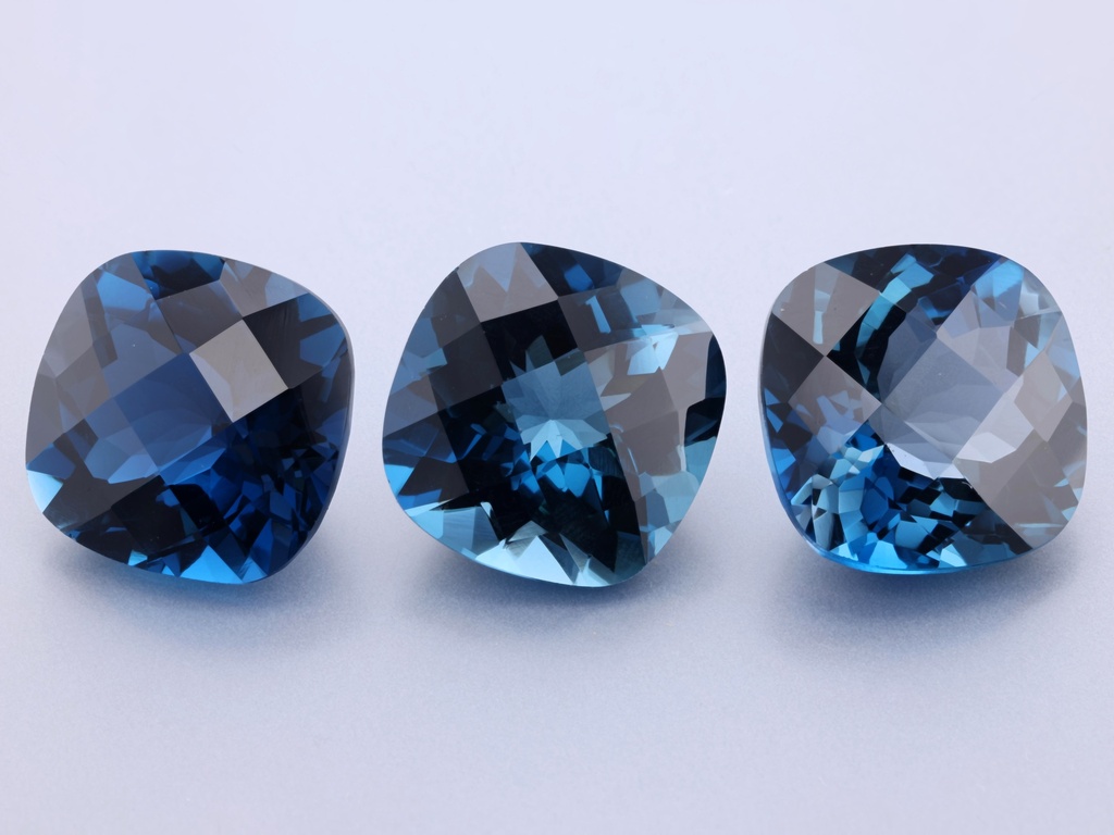 [TLAH1200] Topaz London Blue 12mm Square Cushion Chequerboard