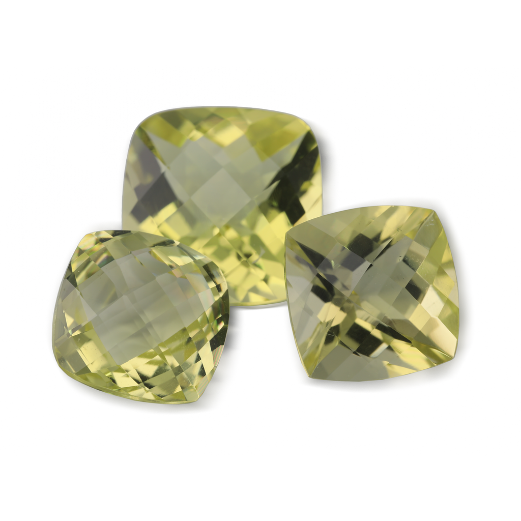 [QLAH1400] Lemon Quartz 14mm Square Cushion Chequerboard