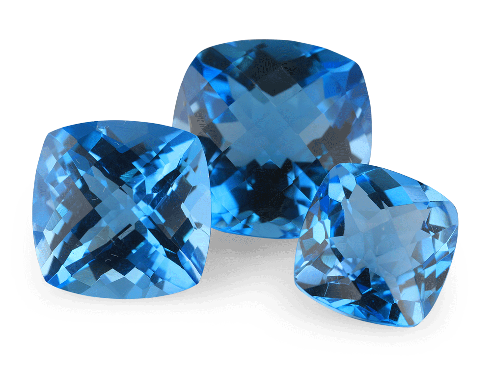 [TMAH1400] Medium Blue Topaz 14mm Square Cushion Chequerboard