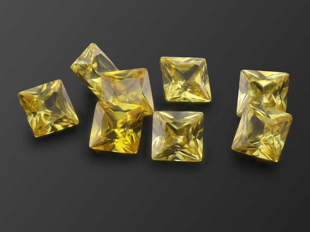 [ZYQP0700] Cubic Zirconia 7.00mm Princess Cut Yellow