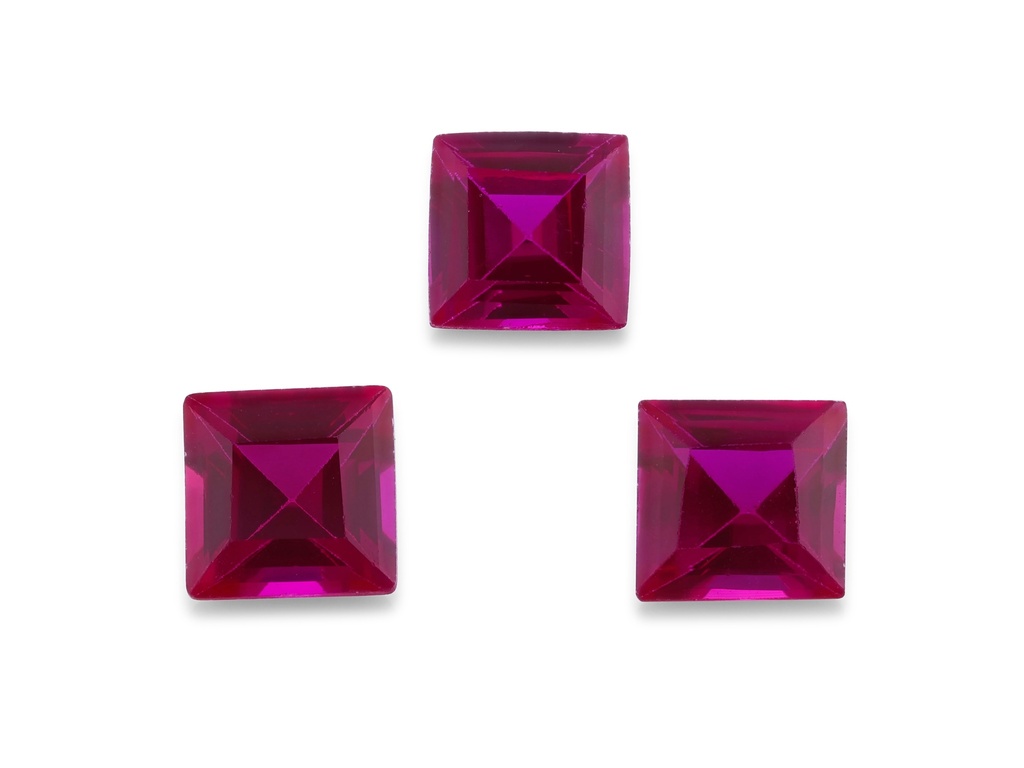 Synthetic/Lab Grown Ruby 2.25mm Carre Cut Dark Pink