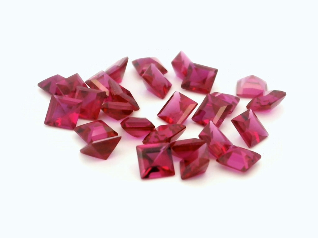 Synthetic/Lab Grown Ruby 3.50mm Carre Cut Dark Pink