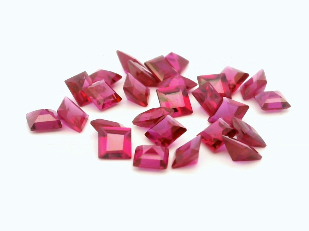Synthetic/Lab Grown Ruby 4.00mm Carre Cut Dark Pink