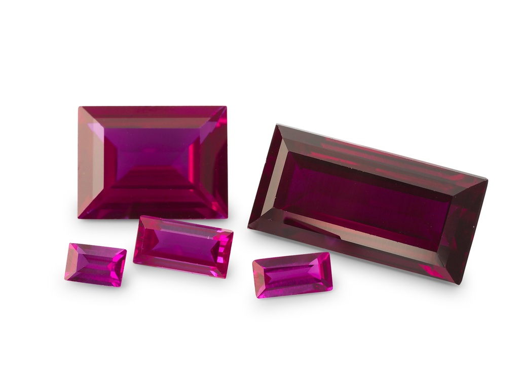 Synthetic/Lab Grown Ruby 8x6mm Baguette Dark Pink