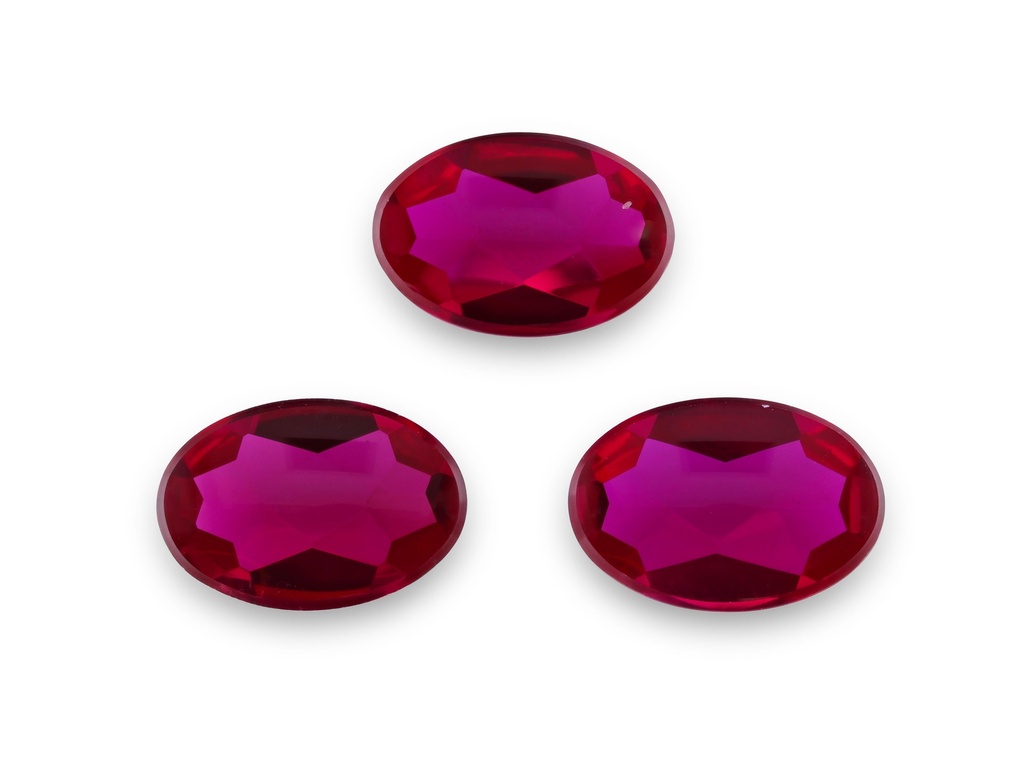 Synthetic/Lab Grown Ruby 14x12mm Oval Buff Top Faceted Back Dark Pink