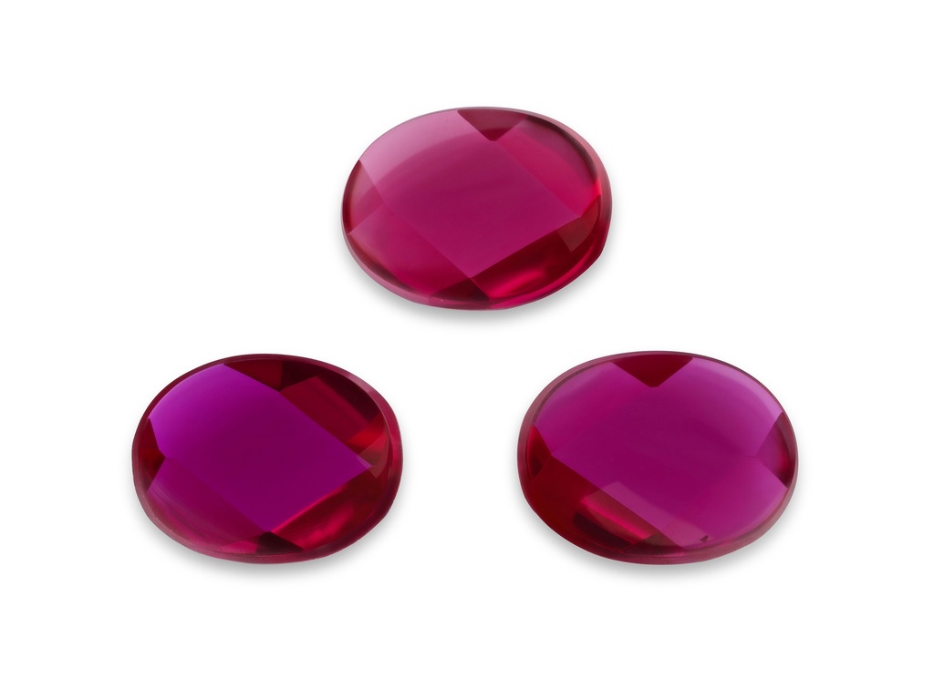 Synthetic Ruby 18x13mm Oval Buff Top Faceted Back Dark Pink