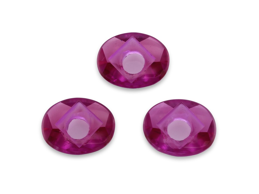Synthetic Ruby 12x10mm Oval Countersunk Center Drilled Faceted Back Dark Pink