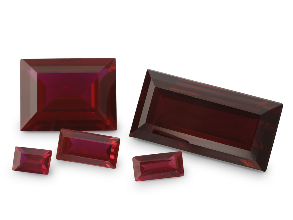 Synthetic/Lab Grown Ruby 9x7mm Baguette Dark Red