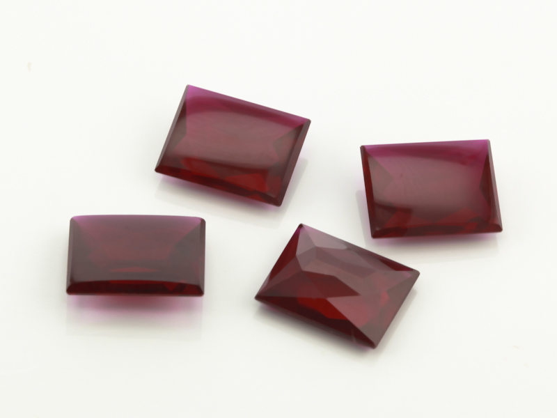 [YRBT1210D1] Synthetic Ruby 12x10mm Baguette Buff Top Faceted Back Dark Red