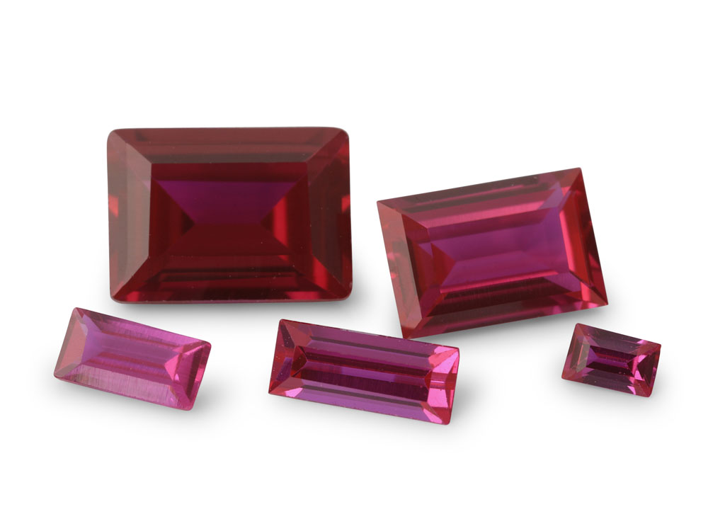 Synthetic/Lab Grown Ruby 6x4mm Baguette Bright Red