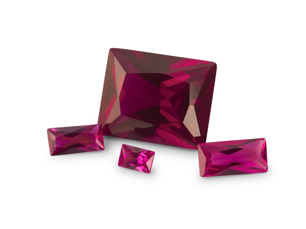 Synthetic/Lab Grown Ruby 10x8mm Baguette Radiant Cut Bright Red