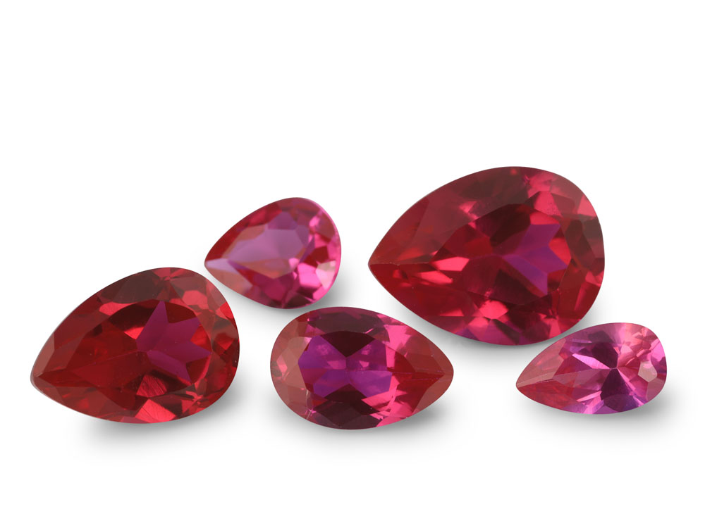 Synthetic/Lab Grown Ruby 7x5mm Pear Shape Bright Red