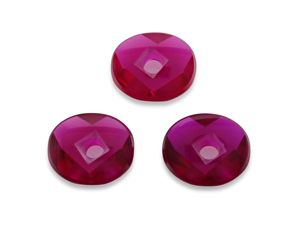 Synthetic/Lab Grown Ruby 14x12mm Oval Countersunk Center Drilled Faceted Back Bright Red