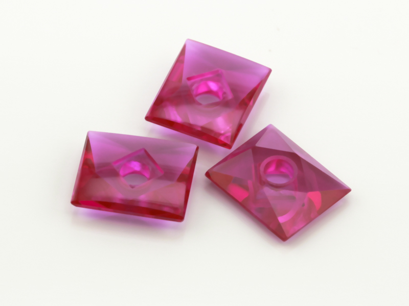 Synthetic/Lab Grown Ruby 12x10mm Rectangular Countersunk Center Drilled Faceted Back Bright Red