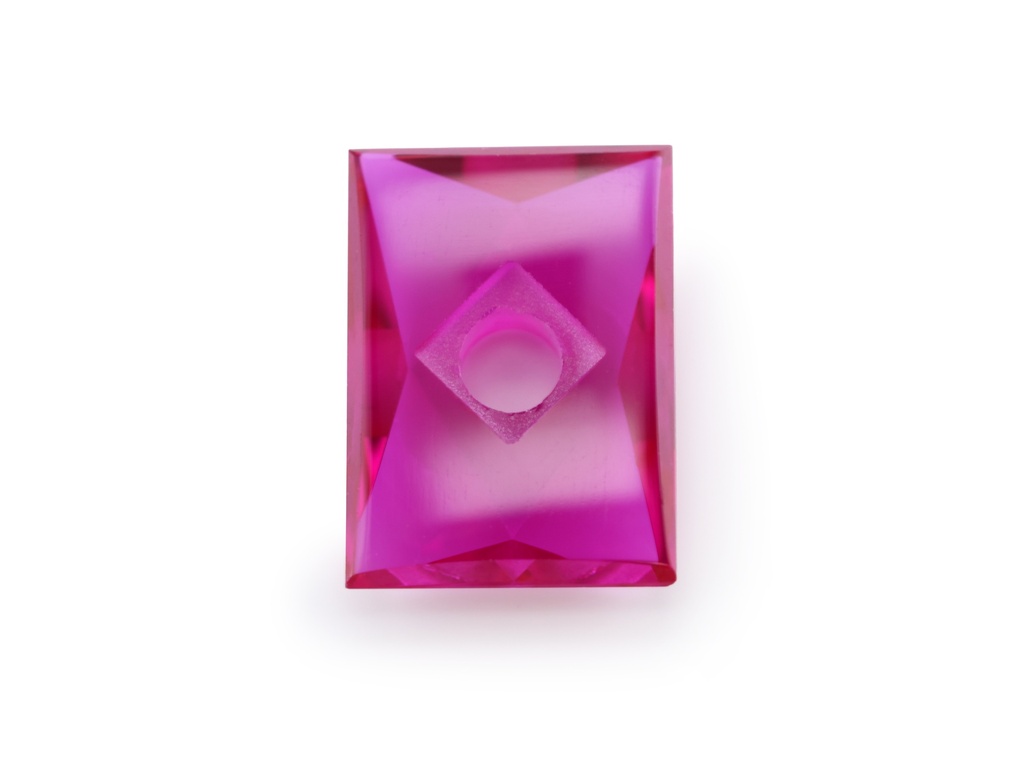 Synthetic/Lab Grown Ruby 14x10mm Rectangular Countersunk Center Drilled Faceted Back Bright Red