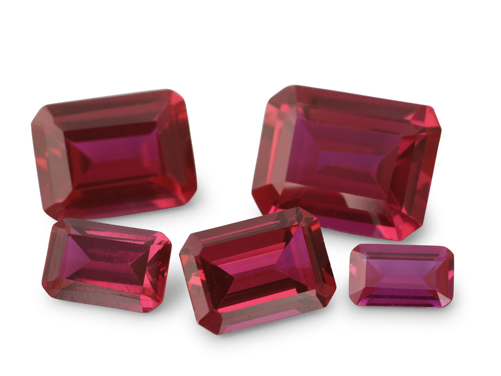 Synthetic/Lab Grown Ruby 11x9mm Emerald Cut Bright Red